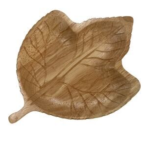 Vintage 90s Clay Art Wooden Leaf Tray Hand Painted Green 9.5”